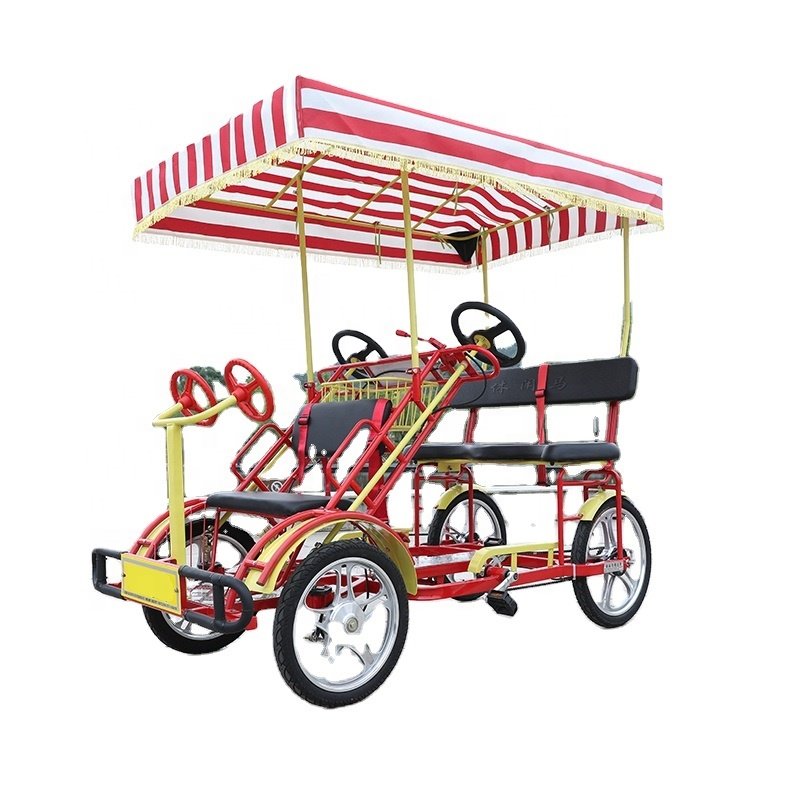 OEM 4 Person Advanced Edition Surrey Pedal Tandem Bike 4 Wheels Seat Tourist Sightseeing Bicycle
